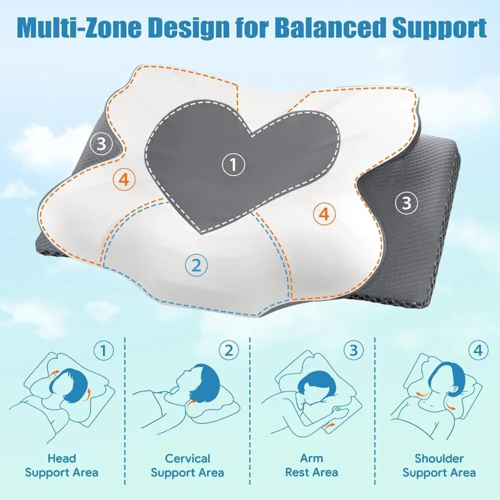 Cervical Neck Pillow Memory Foam Ergonomic Contour Queen Size NEW